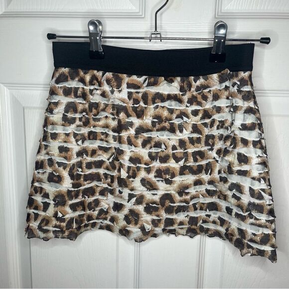 Justice Leopard Print Tiered Ruffle Skort Mini Skirt Black Brown Girls 7 - Picture 3 of 8